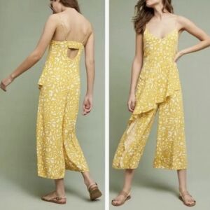 Anthropologie Maeve Brittany Yellow  Ruffle-Front Jumpsuit Sz.4